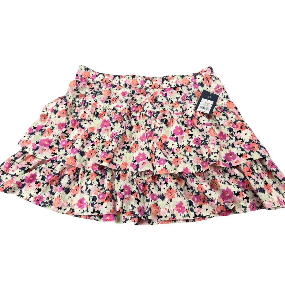 Universal Thread Multi Floral Tiered Mini Skirt Pink Orange L‎ NWT
